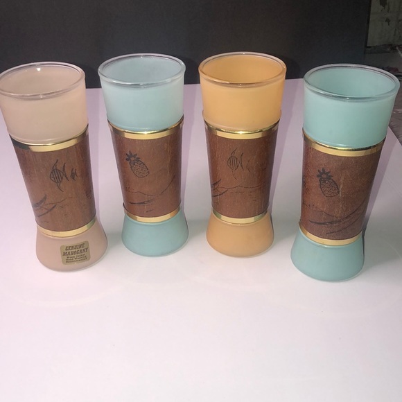 Vintage Siesta Ware Glasses With Mahogany Sleeve